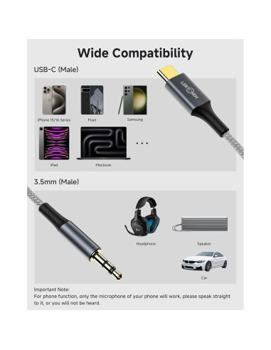 Cable de Audio USB C a 3.5mm LERTOSEN - Paquete de 2, 1.22m