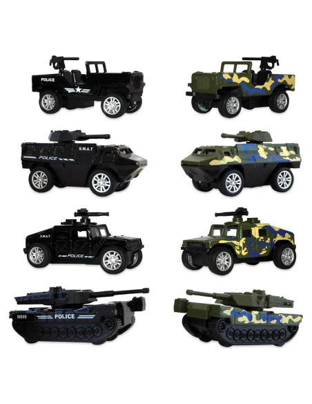 Paquete de 8 Vehículos de Juguete Militares y SWAT - Metal Paquete de 8 Vehículos de Juguete Militares y SWAT - Metal