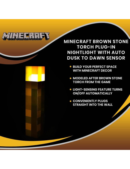 Luz Nocturna LED Antorcha de Piedra Marrón Minecraft Ukonic Luz Nocturna LED Antorcha de Piedra Marrón Minecraft Ukonic