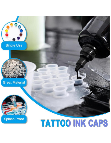 Kit de Tapas de Tinta para Tatuajes Emalla - 300 Piezas y Soporte Kit de Tapas de Tinta para Tatuajes Emalla - 300 Piezas y Soporte