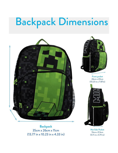 Mochila escolar Minecraft Creeper para niños 21.6L negra Mochila escolar Minecraft Creeper para niños 21.6L negra