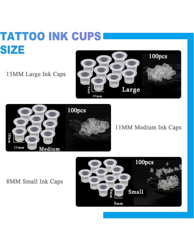 Kit de Tapas de Tinta para Tatuajes Emalla - 300 Piezas y Soporte