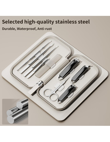 Kit de Manicura 9 en 1 Glamne con Estuche de Cuero