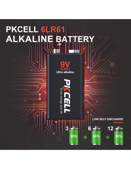 Baterías de 9V PKCELL Alcalinas Ultra Duraderas - 12 Unidades Baterías de 9V PKCELL Alcalinas Ultra Duraderas - 12 Unidades