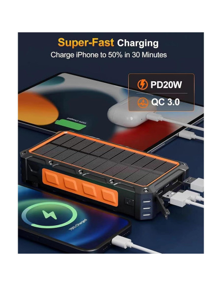 Cargador Solar Power Bank MQOUNY 36000mAh Manivela 15W Cargador Solar Power Bank MQOUNY 36000mAh Manivela 15W