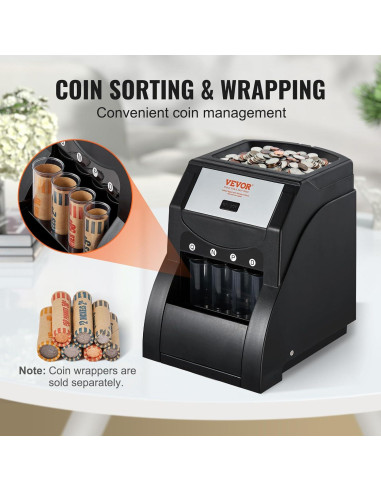 Clasificador de Monedas VEVOR Negro 200 Monedas 230/min