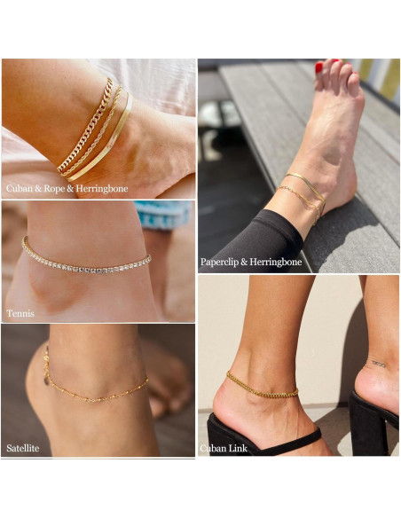 Conjunto de 6 Pulseras de Tobillo Doradas DEARMAY 14K Conjunto de 6 Pulseras de Tobillo Doradas DEARMAY 14K