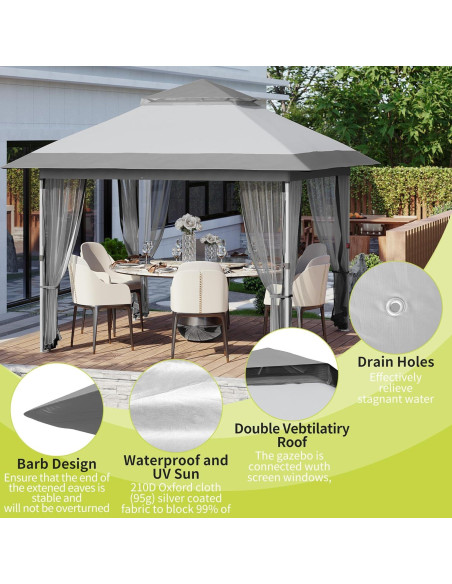 Carpa Gazebo Plegable GarveeLife 10x10m Impermeable con Mosquitera Carpa Gazebo Plegable GarveeLife 10x10m Impermeable con Mosquitera