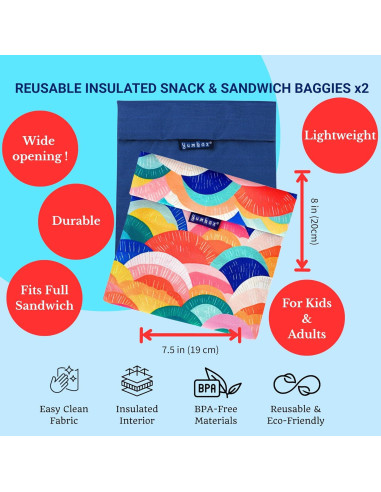 Bolsa de Sándwich Yumbox Pochette Reutilizable 20.3x19.1cm - 2 Unidades