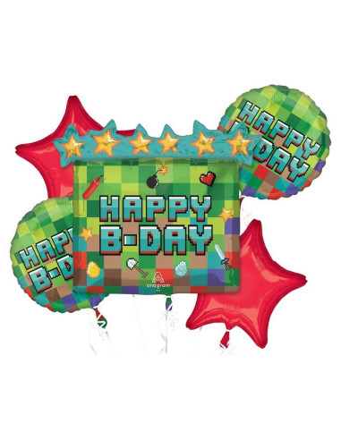 Ramo de Globos de Fiesta Pixel Anagram - 5 Globos de Foil