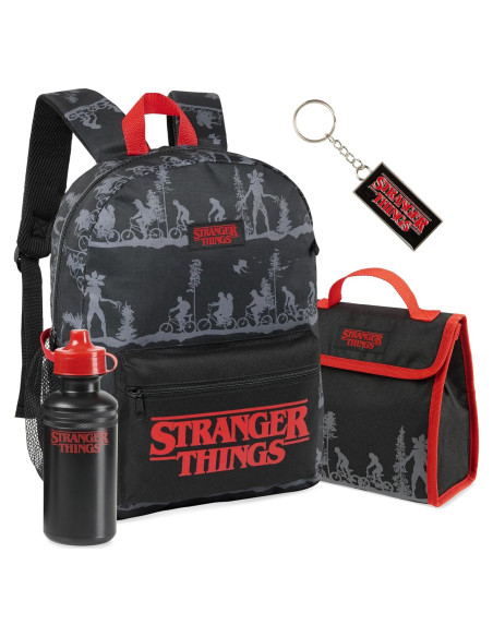 Mochila Stranger Things 4 Piezas con Bolsa de Almuerzo y Botella Mochila Stranger Things 4 Piezas con Bolsa de Almuerzo y Botella