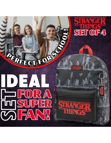 Mochila Stranger Things 4 Piezas con Bolsa de Almuerzo y Botella Mochila Stranger Things 4 Piezas con Bolsa de Almuerzo y Botella