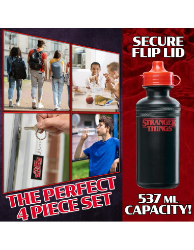 Mochila Stranger Things 4 Piezas con Bolsa de Almuerzo y Botella