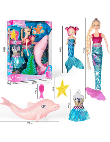 Conjunto de Juguete Muñeca Sirena Bettina 30 cm y Delfín