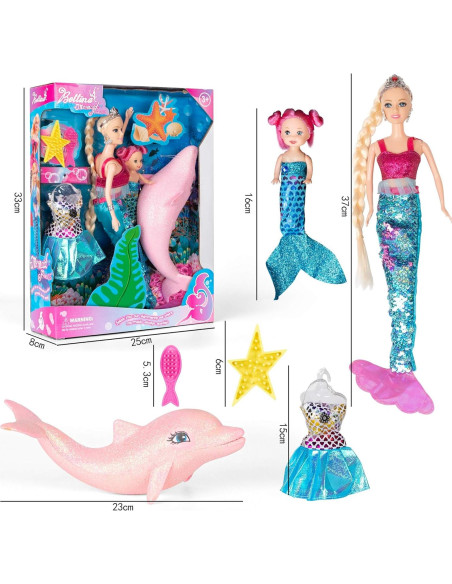 Conjunto de Juguete Muñeca Sirena Bettina 30 cm y Delfín Conjunto de Juguete Muñeca Sirena Bettina 30 cm y Delfín