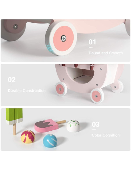 Carrito de Helados de Madera ROBUD para Niños 3+ Años Rosa Carrito de Helados de Madera ROBUD para Niños 3+ Años Rosa