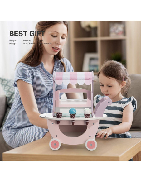 Carrito de Helados de Madera ROBUD para Niños 3+ Años Rosa Carrito de Helados de Madera ROBUD para Niños 3+ Años Rosa