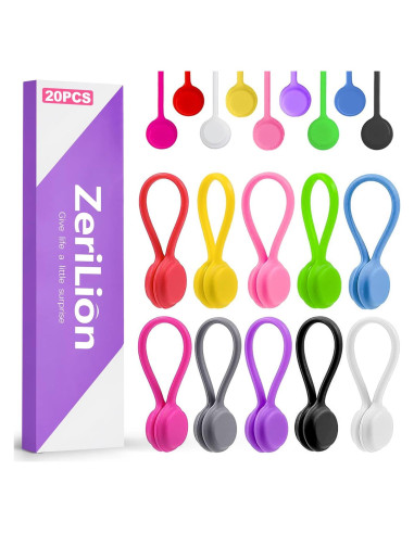 20 Correas de Cable Magnéticas ZeriLion de Silicona Reutilizables