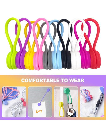 20 Correas de Cable Magnéticas ZeriLion de Silicona Reutilizables 20 Correas de Cable Magnéticas ZeriLion de Silicona Reutilizables
