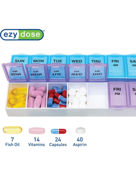 Organizador de Pastillas Semanal Ezy Dose AM/PM Grande Azul/Púrpura Organizador de Pastillas Semanal Ezy Dose AM/PM Grande Azul/Púrpura