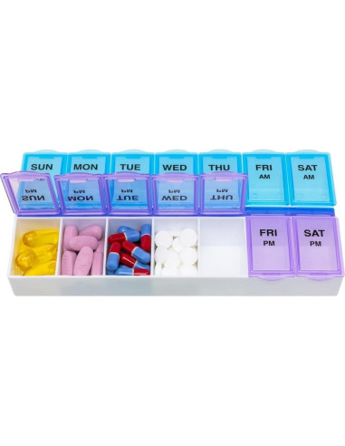 Organizador de Pastillas Semanal Ezy Dose AM/PM Grande Azul/Púrpura