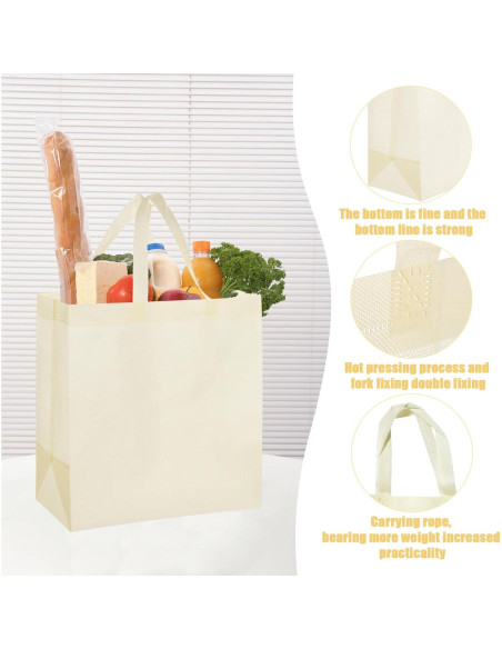 50 Bolsas de Compras Reutilizables No Tejidas Beige 32x16x30cm 50 Bolsas de Compras Reutilizables No Tejidas Beige 32x16x30cm