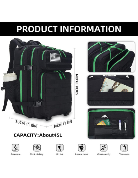 Mochila Táctica de Asalto 45L Impermeable Verde Oscuro Mochila Táctica de Asalto 45L Impermeable Verde Oscuro