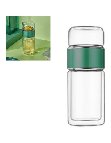 Botella Infusor de Té Yosoo 420ml Vidrio Acero Inoxidable Verde