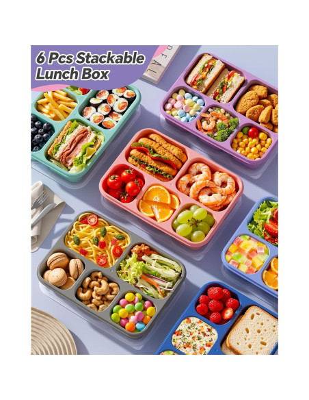 Juego de 6 Contenedores de Snack Bento Canfanni 5 Compartimentos Juego de 6 Contenedores de Snack Bento Canfanni 5 Compartimentos
