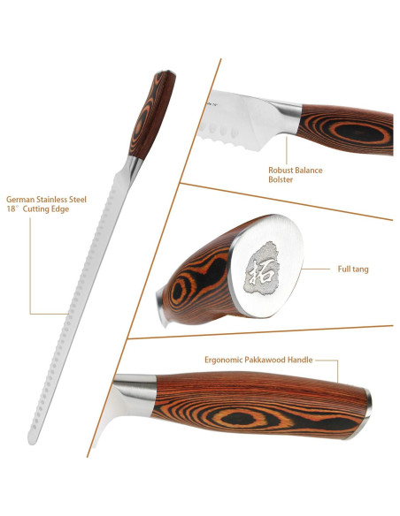 Cuchillo de Rebanar Serrado TUO 35.56 cm Acero Alemán Pakkawood Cuchillo de Rebanar Serrado TUO 35.56 cm Acero Alemán Pakkawood