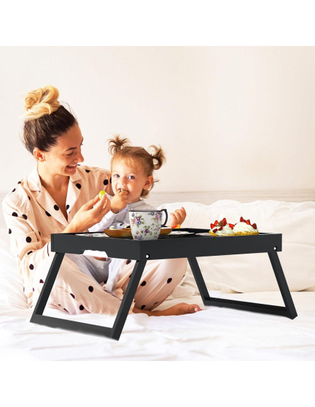 Mesa de cama plegable de bambú Promitop - 2 piezas, negra Mesa de cama plegable de bambú Promitop - 2 piezas, negra