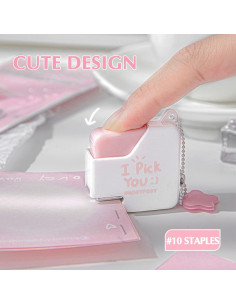 Mini Grapadora TECHPLUS Rosa con 40 Grapas - Compacta y Lindo Diseño 2