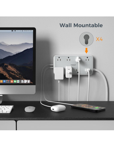 Tira de Alimentación TESSAN 8 Salidas 3 USB Carga 1080J