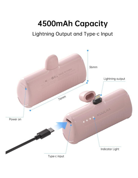 Cargador Portátil Kuulaa 4500mAh Rosa para iPhone Cargador Portátil Kuulaa 4500mAh Rosa para iPhone