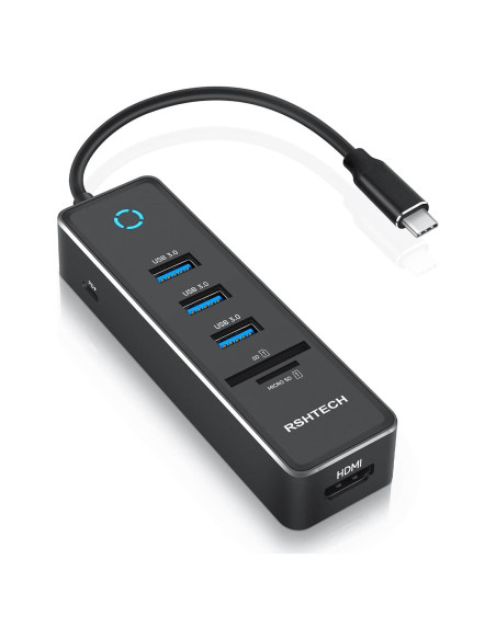 RSHTECH Hub USB-C 7 en 1 con HDMI 4K, 3 USB 3.0, 100W RSHTECH Hub USB-C 7 en 1 con HDMI 4K, 3 USB 3.0, 100W