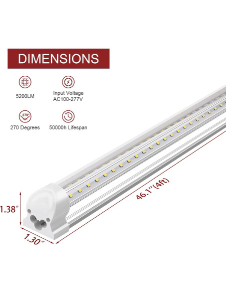 Luz de Taller LED Kihung 4ft 40W 5200LM 6000K T8 Luz de Taller LED Kihung 4ft 40W 5200LM 6000K T8