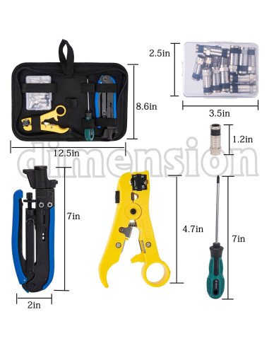 Kit de Crimpadora de Cable Coaxial AZUNYYDS con 20 Conectores F