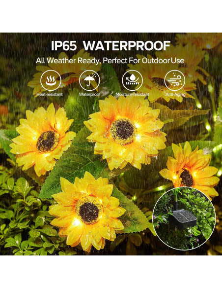 Luces Solares de Girasol AHAORIGIN - Paquete de 3, IP65 Luces Solares de Girasol AHAORIGIN - Paquete de 3, IP65