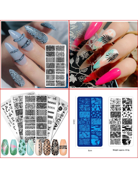 Juego de 6 Placas de Estampado de Uñas KOENWEENI - Plantas y Flores Juego de 6 Placas de Estampado de Uñas KOENWEENI - Plantas y Flores