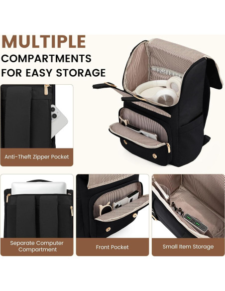 Mochila LOVEVOOK para Mujeres 15.6" Negra - Viaje y Escuela Mochila LOVEVOOK para Mujeres 15.6" Negra - Viaje y Escuela