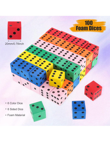Dados de Espuma Jenaai 100 Pcs Multicolor 2 cm para Aula