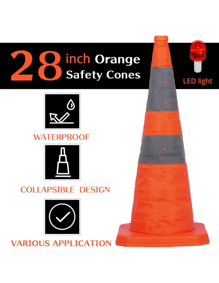Conos de Tráfico Colapsables GUARDLEAD 28" con Luz LED - Paquete de 4 Conos de Tráfico Colapsables GUARDLEAD 28" con Luz LED - Paquete de 4