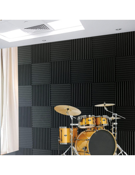 96 Pack Espuma Acústica Aislante de Sonido Negra 30x30 cm 96 Pack Espuma Acústica Aislante de Sonido Negra 30x30 cm