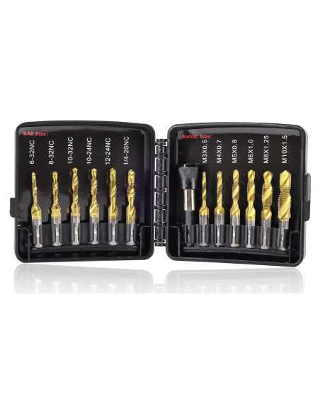 Juego de Brocas y Machos Valkynos 13 Piezas SAE y Métricas Juego de Brocas y Machos Valkynos 13 Piezas SAE y Métricas