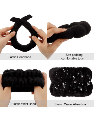 Set de 6 Diademas Negras SuPoo para Spa y Maquillaje