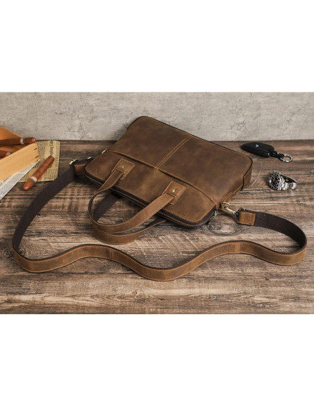 Bolsa Mensajero de Cuero Crazy Horse 16" Marrón Unisex Bolsa Mensajero de Cuero Crazy Horse 16" Marrón Unisex