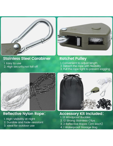 Cuerda de Ropa Retráctil Harqa 5.79m Alta Resistencia Verde Militar