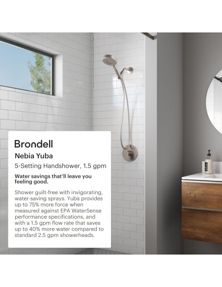 Cabezal de Ducha de Mano Brondell Nebia Yuba Níquel Cepillado 5 Configuraciones Cabezal de Ducha de Mano Brondell Nebia Yuba Níquel Cepillado 5 Configuraciones