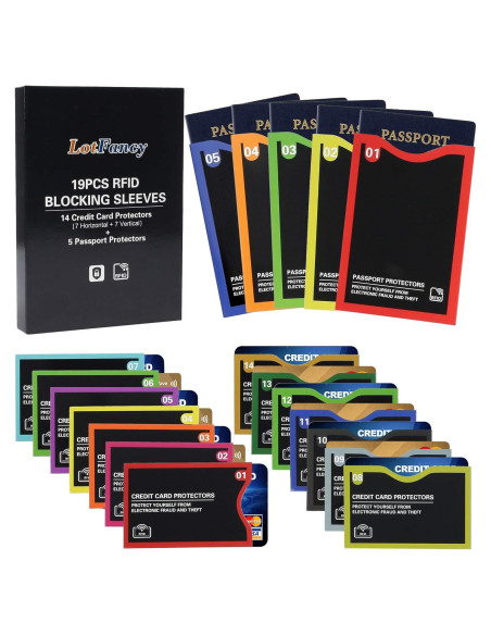 LotFancy Fundas RFID Bloqueadoras - Set 19 Piezas, Protección Tarjetas y Pasaporte LotFancy Fundas RFID Bloqueadoras - Set 19 Piezas, Protección Tarjetas y Pasaporte