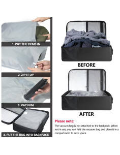 Mochila de Viaje SUOCO 50-60L con Bolsa de Vacío Negra 2